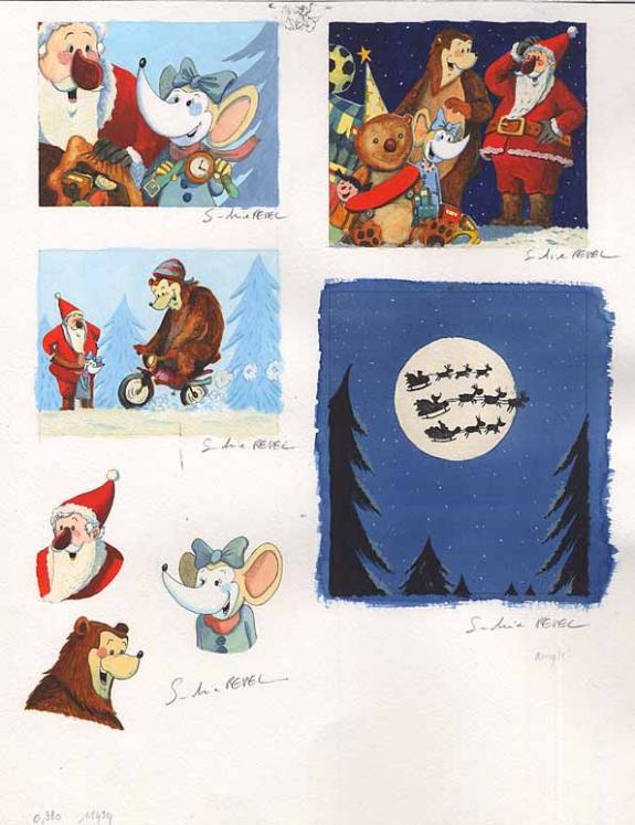 Sandrine Revel - petite illustrationsde souris, pere noel