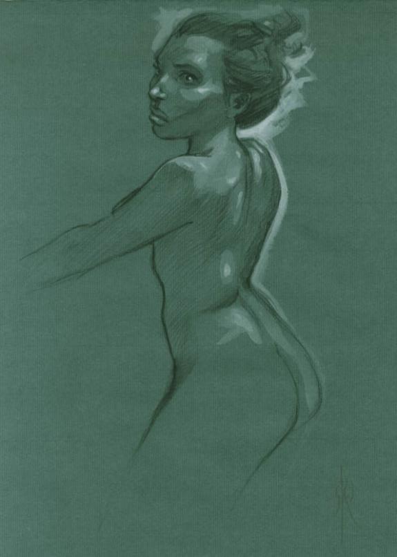 Fabrice Meddour - Nu de dos sur papier de couleur