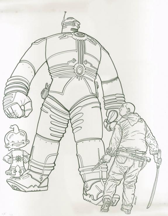 Geof Darrow - Dessin hommage Shaolin Cowboy & Big Guy