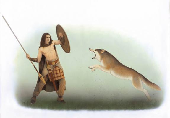 Erlé Ferronnière - Fées et Déesses, Guerrier contre loup
