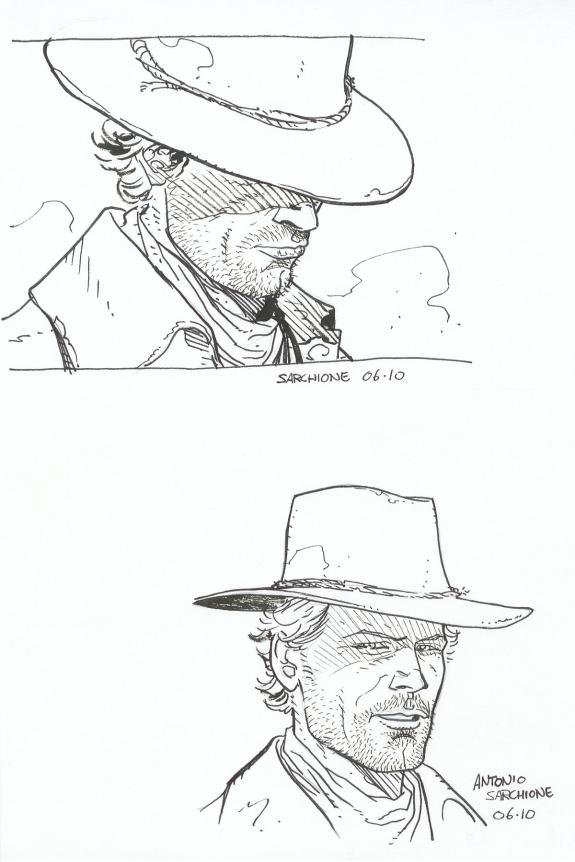 Antonio Sarchione - Sept, Sept pistoleros, Crayonné original