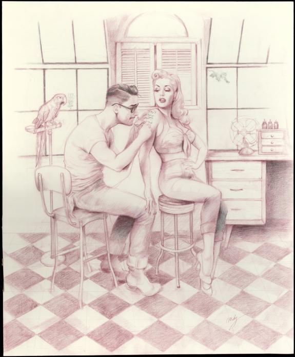 Maly Siri - Pin-up Art, Illustration originale sur papier Ar