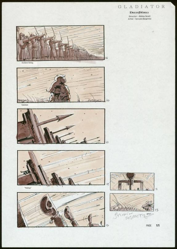 Sylvain Despretz - Gladiator , Story board pour le film Glad