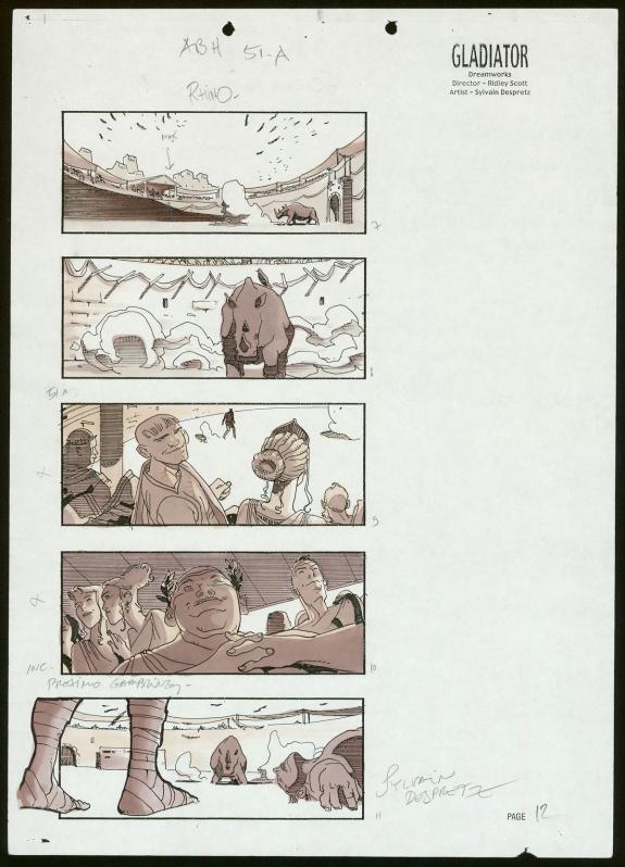 Sylvain Despretz - Gladiator , Story board pour le film Glad
