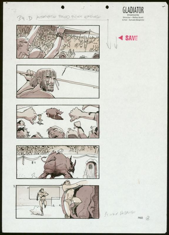 Sylvain Despretz - Gladiator , Story board pour le film Glad