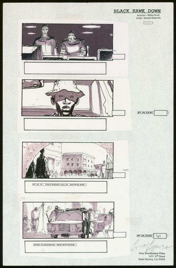 Sylvain Despretz - Black Hawk Down, Story board pour le film