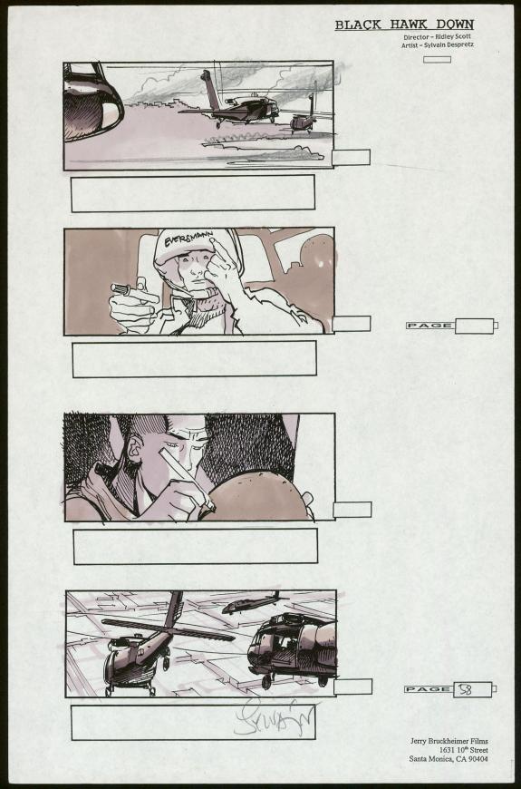 Sylvain Despretz - Black Hawk Down, Story board pour le film