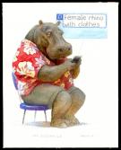  Armel Gaulme Bestiary Sketchbook #1 - Illustration originale : female rhino with clothes  